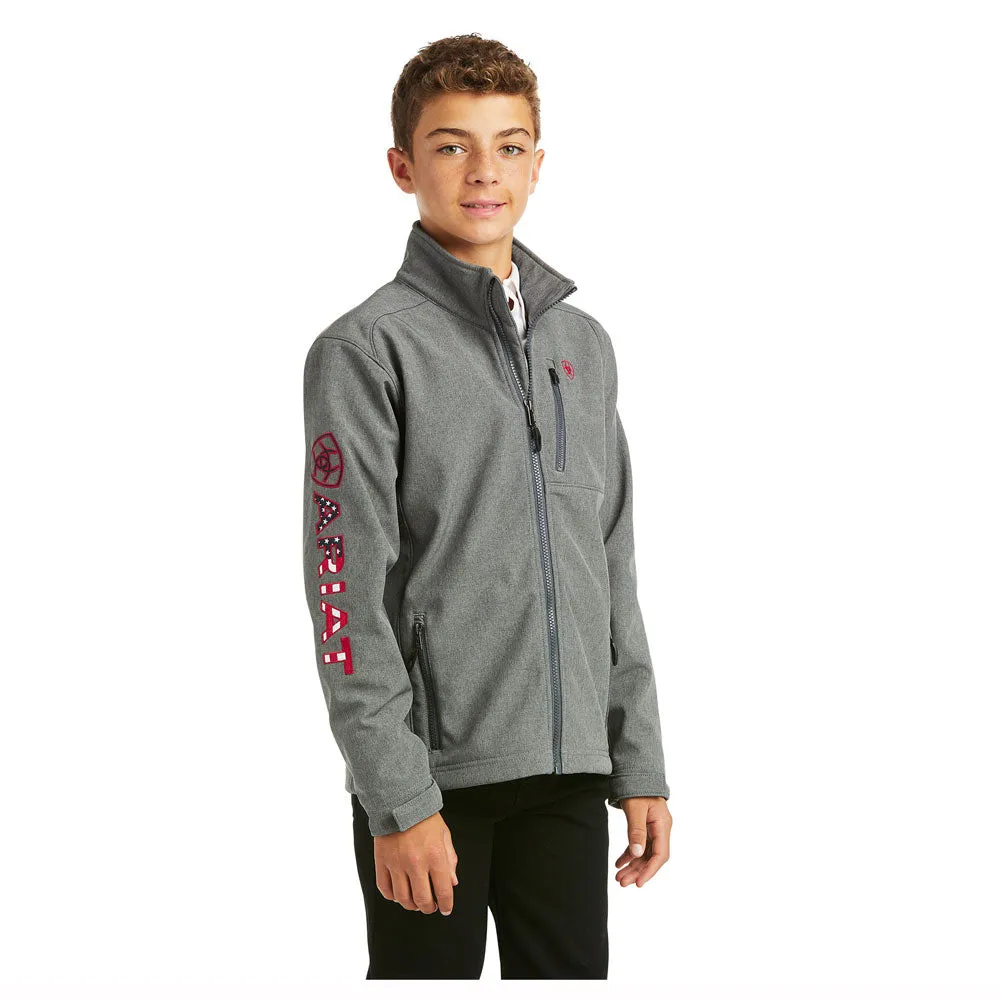 10037366 Ariat Boy's Logo 2.0 Softshell Jacket - Charcoal / Americana