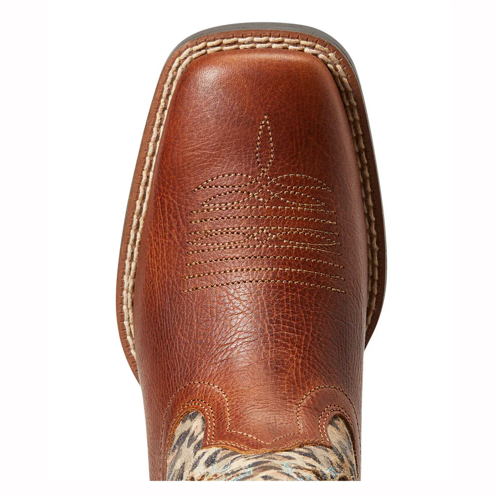 10040258 Ariat Youth Koel Venttek Square Toe Western Boot - Spiced Cider / Metallic Leopard