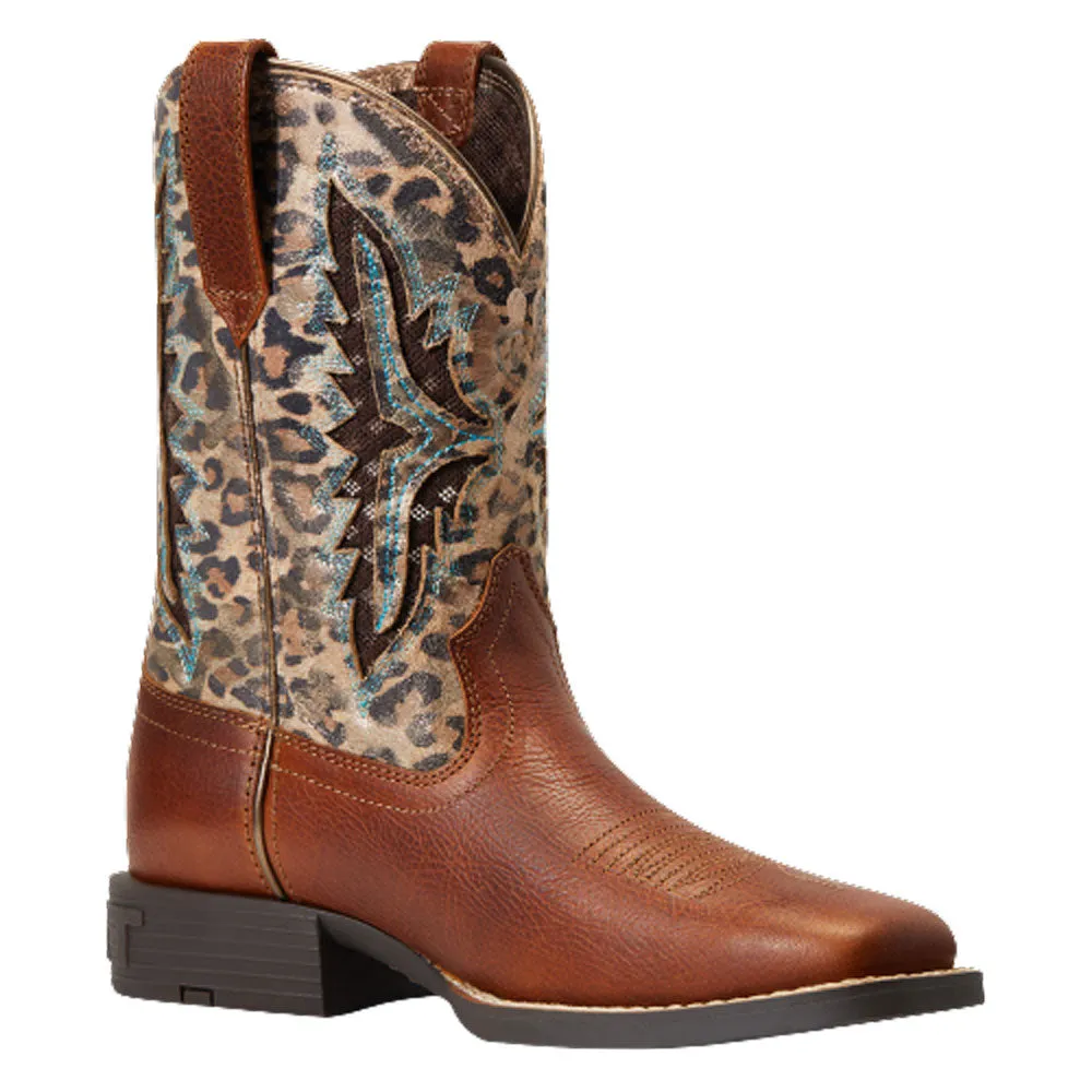 10040258 Ariat Youth Koel Venttek Square Toe Western Boot - Spiced Cider / Metallic Leopard