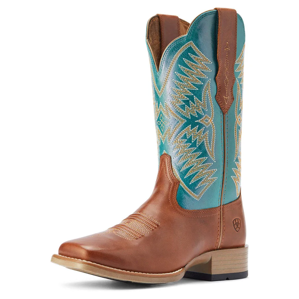 10042387 Ariat Women's Odessa Stretch Fit Western Boot - Almond Roca/ Metallic Turqueza