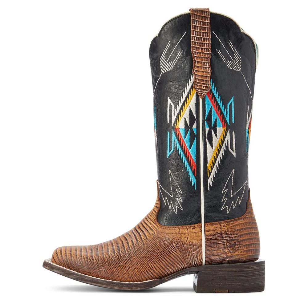 10042573 Ariat Women's Frontier Chimayo Wide Square Toe Boot - Kona Brown/Ancient Black Print