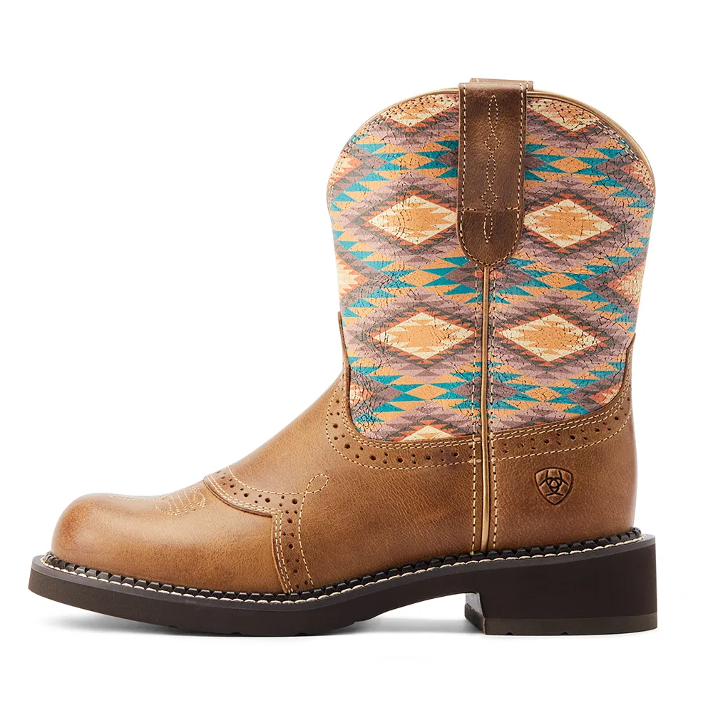 10044438 Ariat Women's FatBaby Heritage Western Boot - Farrah Tan/Aztec