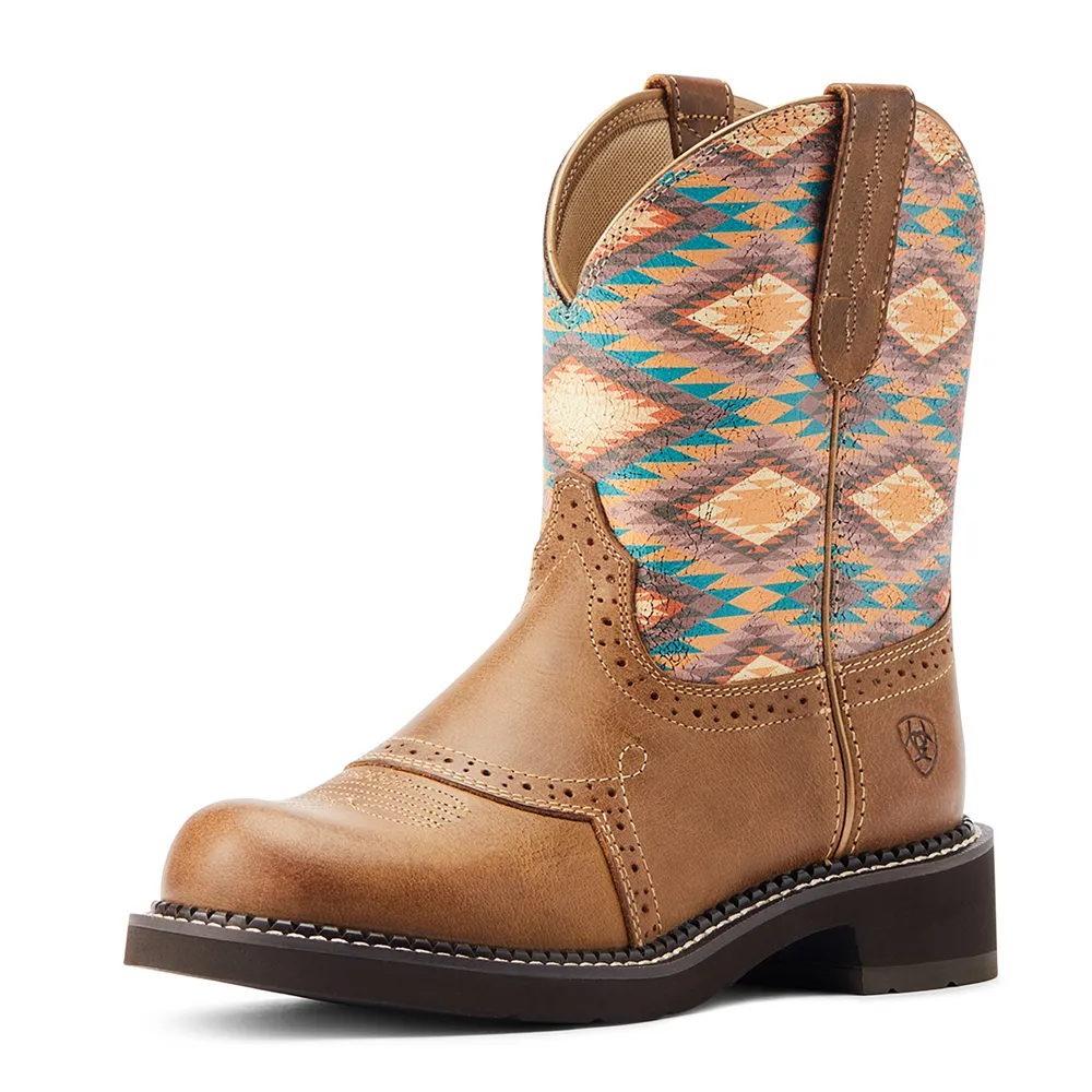 10044438 Ariat Women's FatBaby Heritage Western Boot - Farrah Tan/Aztec