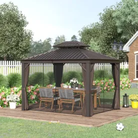 12' x 10' Outdoor Hardtop Gazebo with Netting Sidewalls - Brown