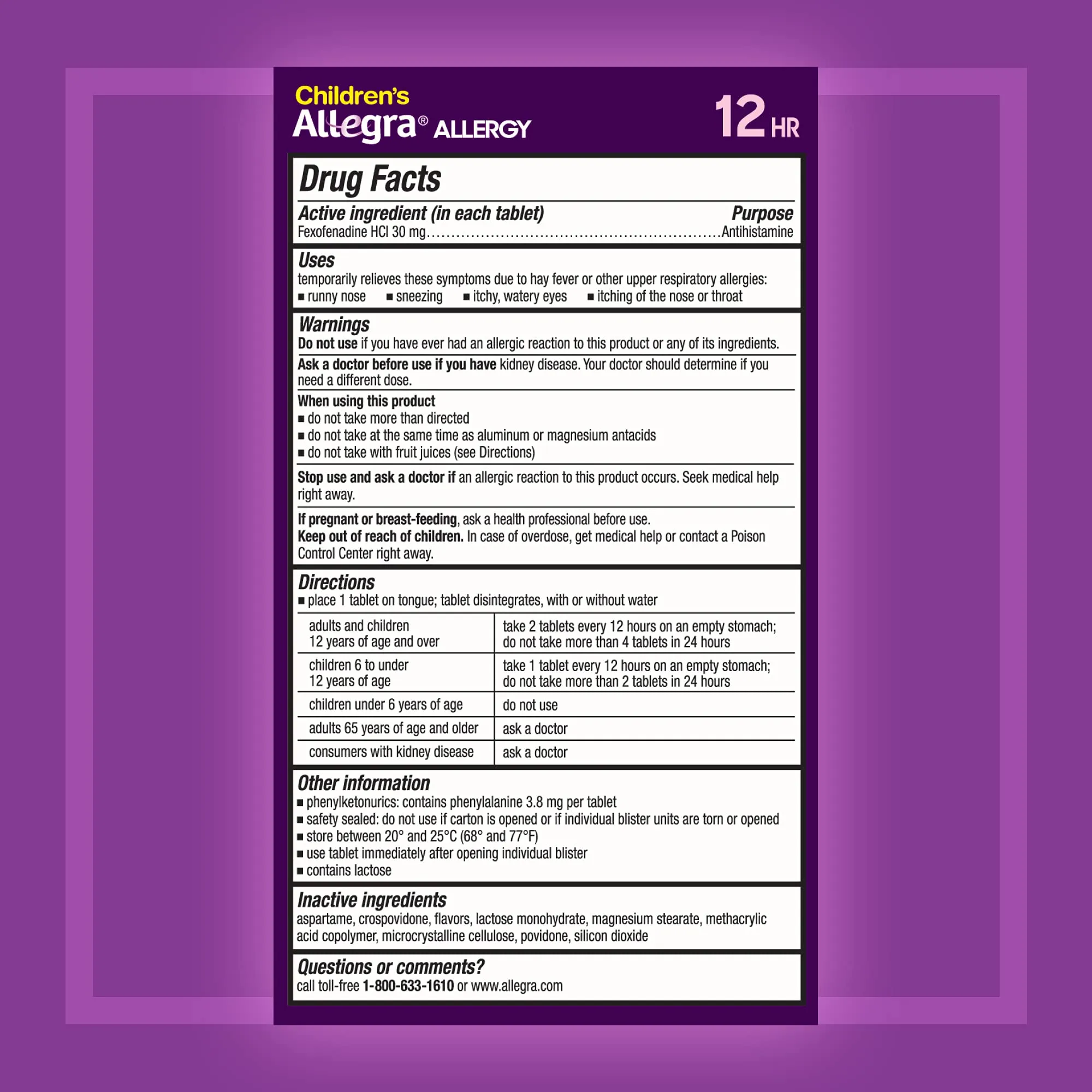 Allegra Children's Allergy 12 Hour Non-Drowsy Dissolve Tabs - 24 Ct