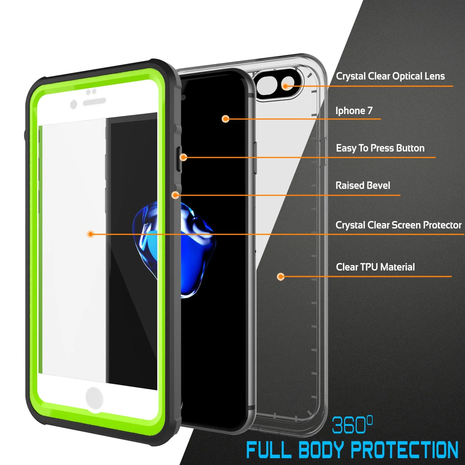 Apple iPhone 7 Waterproof Case, PUNKcase CRYSTAL Light Green  W/ Attached Screen Protector  | Warranty