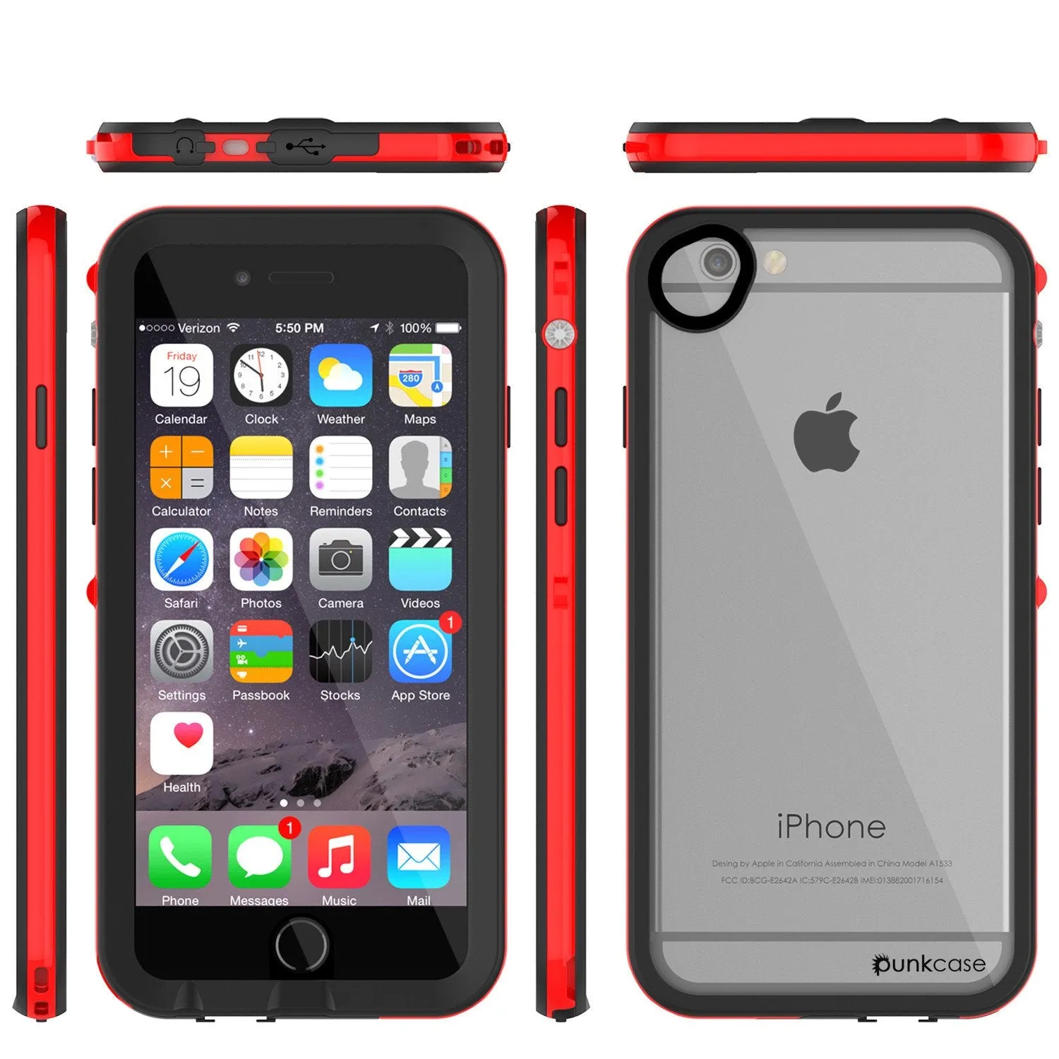 Apple iPhone 8 Waterproof Case, PUNKcase CRYSTAL 2.0 Red W/ Attached Screen Protector  | Warranty