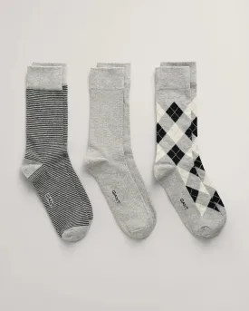 Argyle Socks 3-Pack - Light  Grey Melange & Black