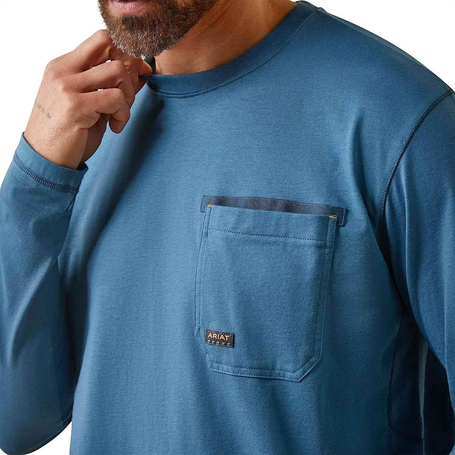 Ariat Mens Rebar Workman Blueprint L/S Tee Indian Teal