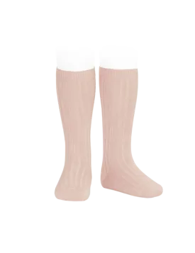 Basic Rib Knee High Socks - Old rose