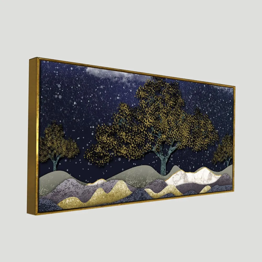 Beautiful Dark Blue Snowy Background Canvas Wall Painting