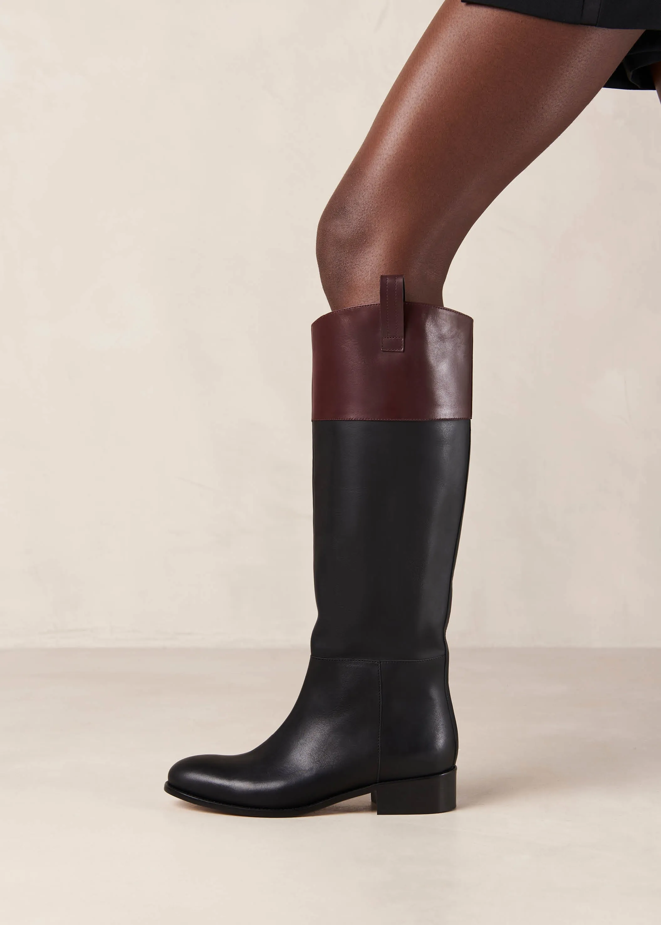 Billie Bicolor Black Burgundy Leather Boots