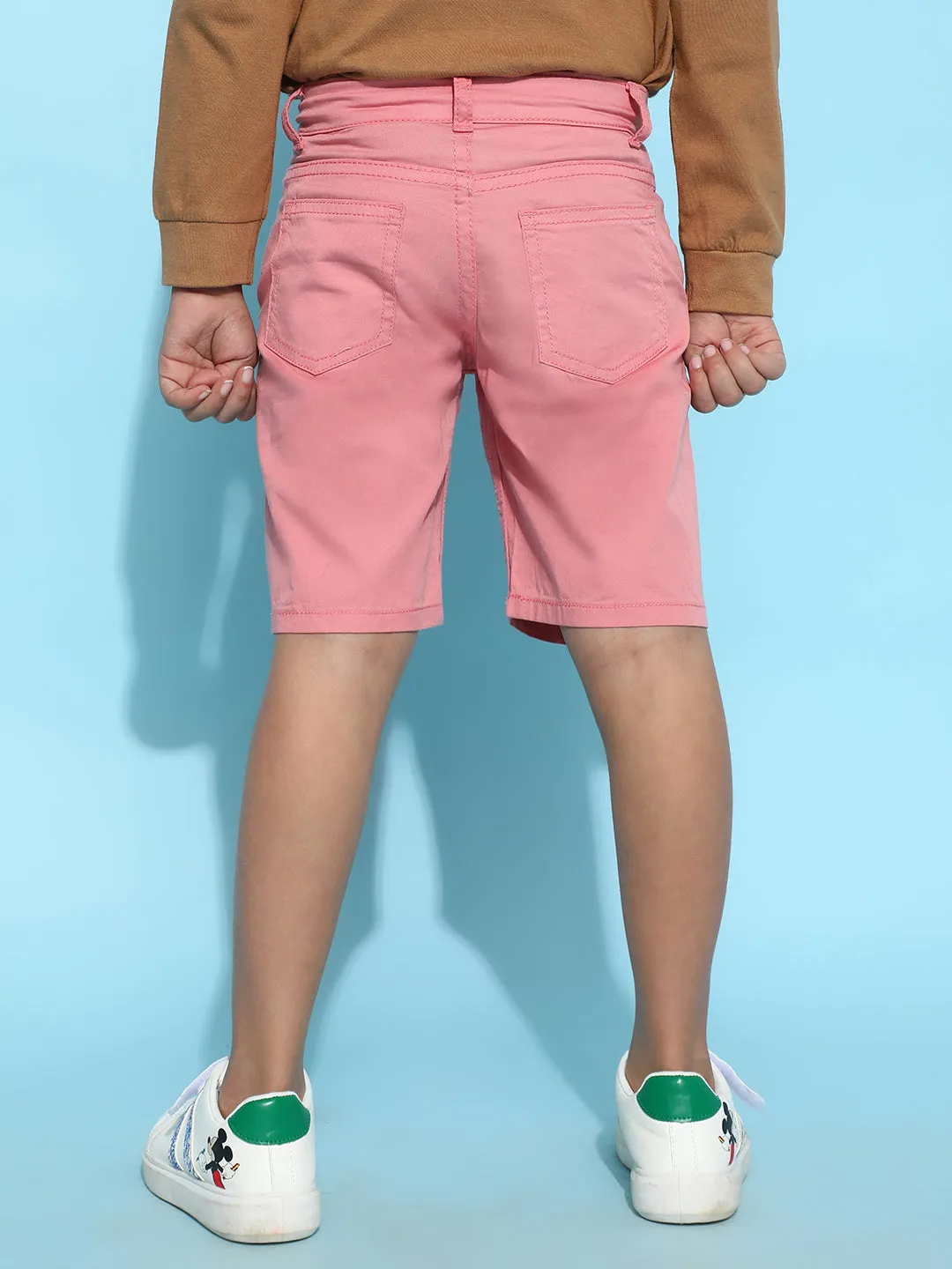 Boys Pink Cotton Regular Fit Solid Bermuda