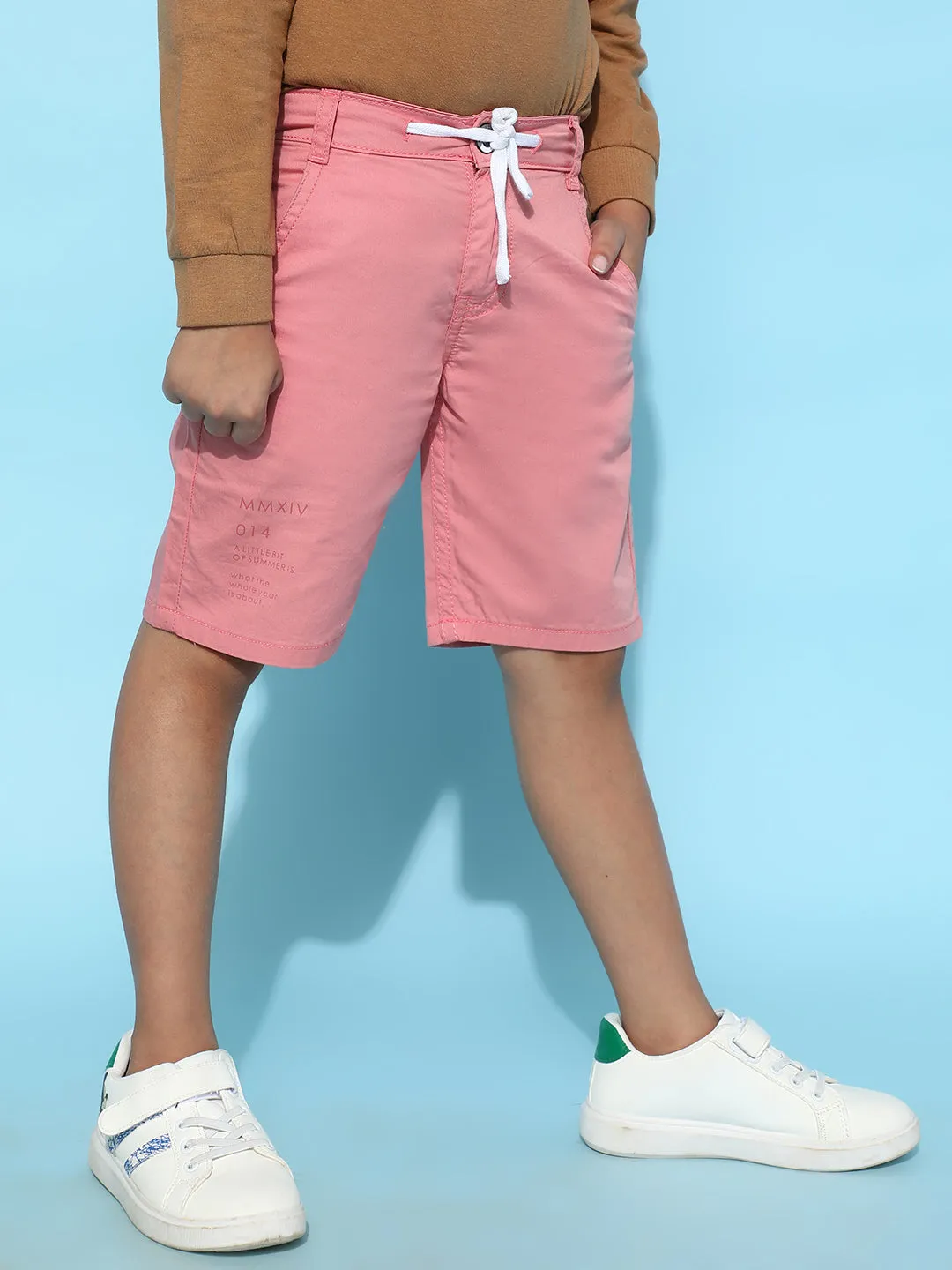 Boys Pink Cotton Regular Fit Solid Bermuda