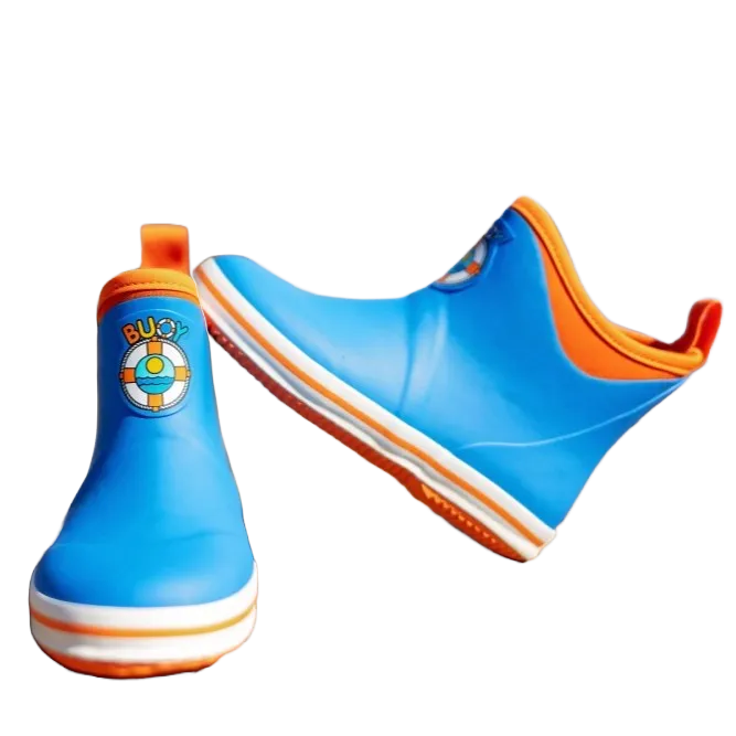 Buoy Children's Blue & Orange Rubber Slip On Deck Boots BB103