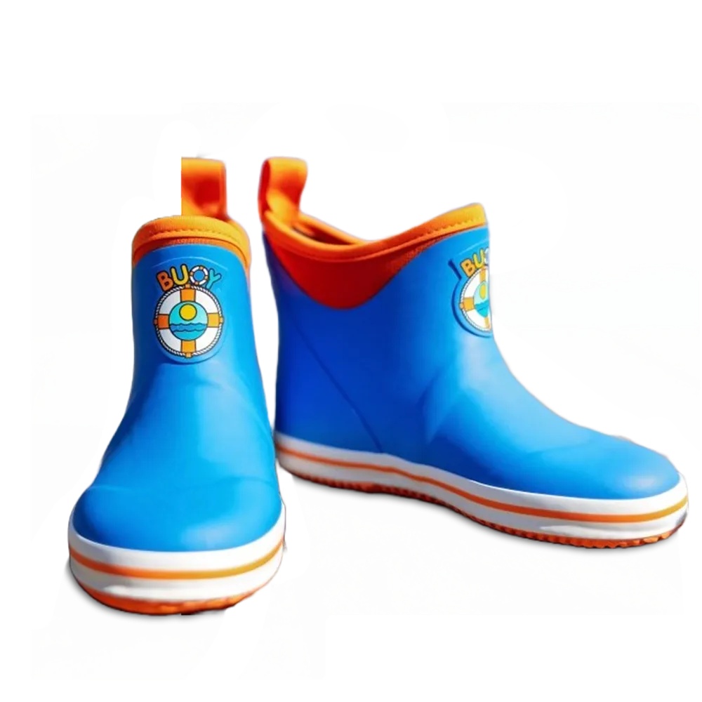 Buoy Children's Blue & Orange Rubber Slip On Deck Boots BB103