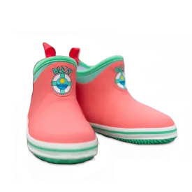 Buoy Children's Coral & Seafoam Rubber Slip On Deck Boots BB109