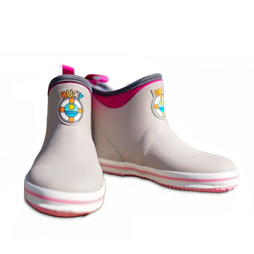 Buoy Children's Pink & Grey Rubber Slip On Deck Boots BB104