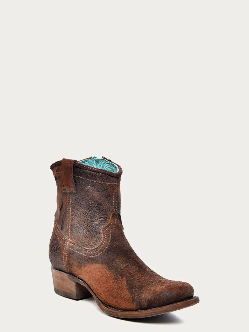 C1064 - WOMEN'S CHOCOLATE TAN LAMB ROUND TOE COWBOY BOOTIE WITH ZIPPER