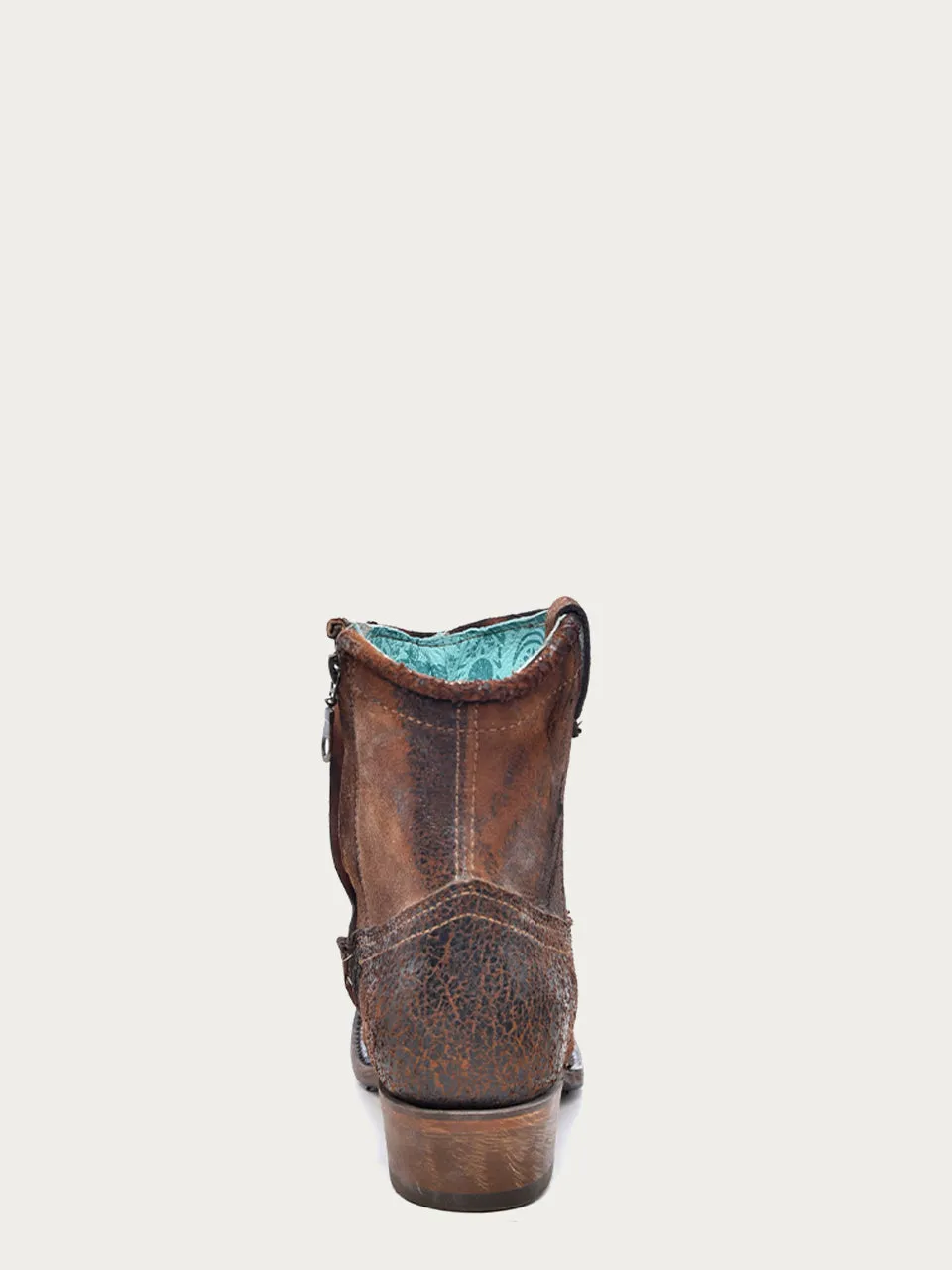 C1064 - WOMEN'S CHOCOLATE TAN LAMB ROUND TOE COWBOY BOOTIE WITH ZIPPER