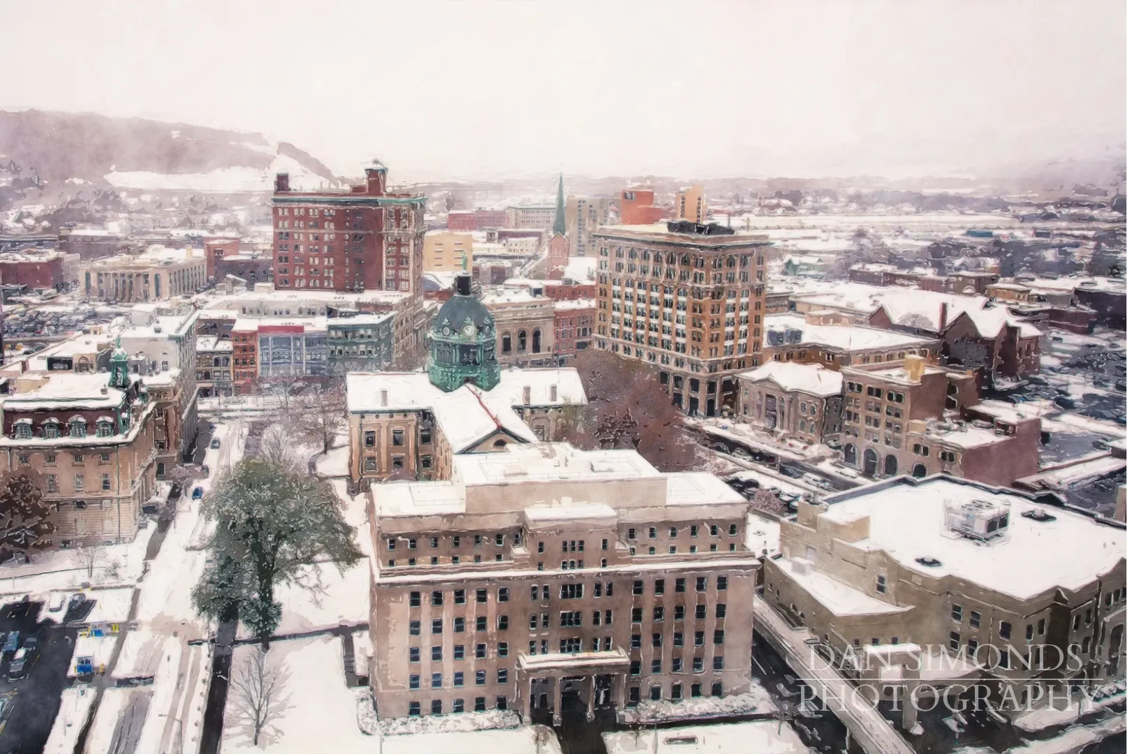 City of Binghamton Winter Scene by Dan Simonds Framed Canvas Print