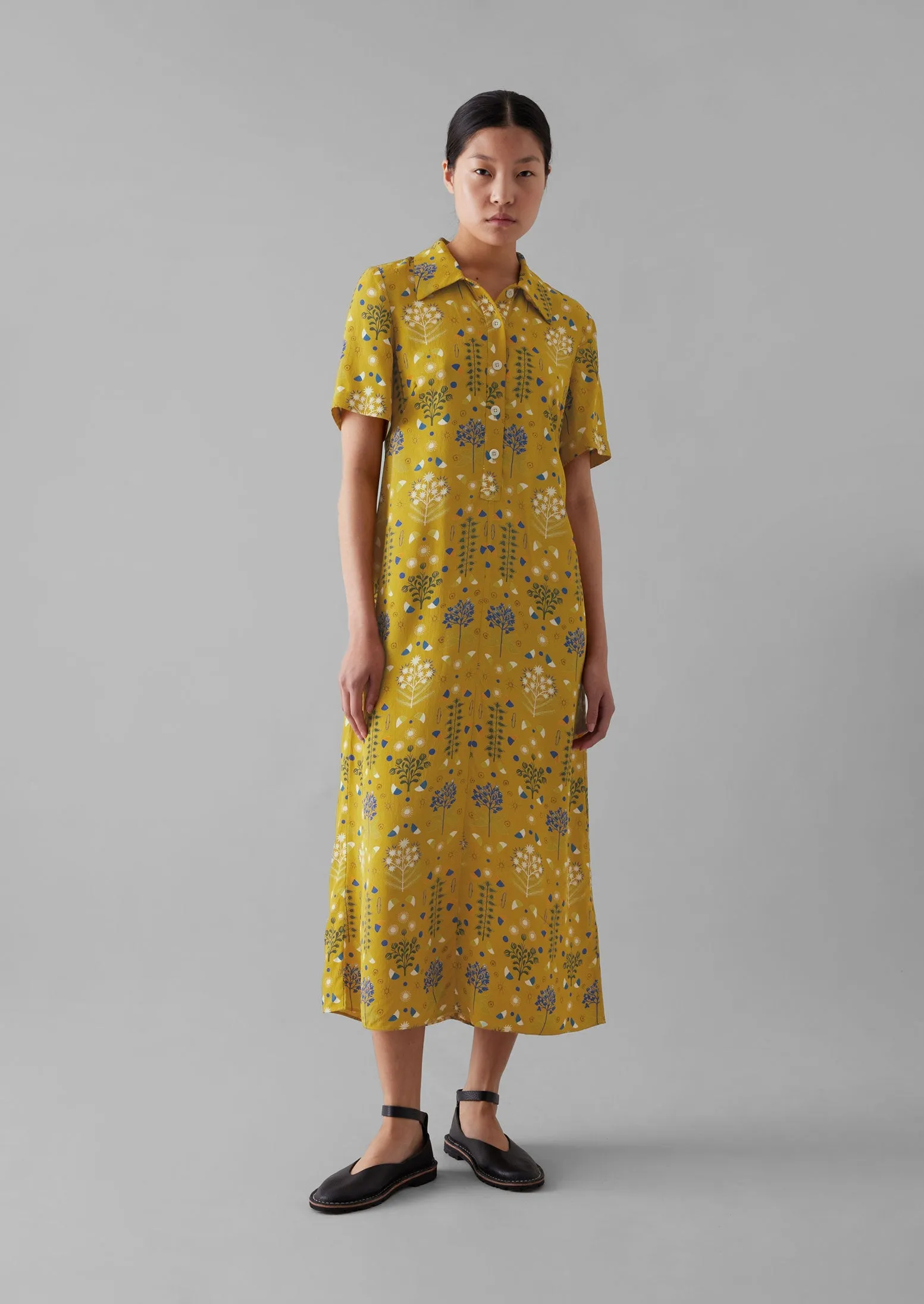 Collector Print Fluid Shirt Dress | Golden Ochre