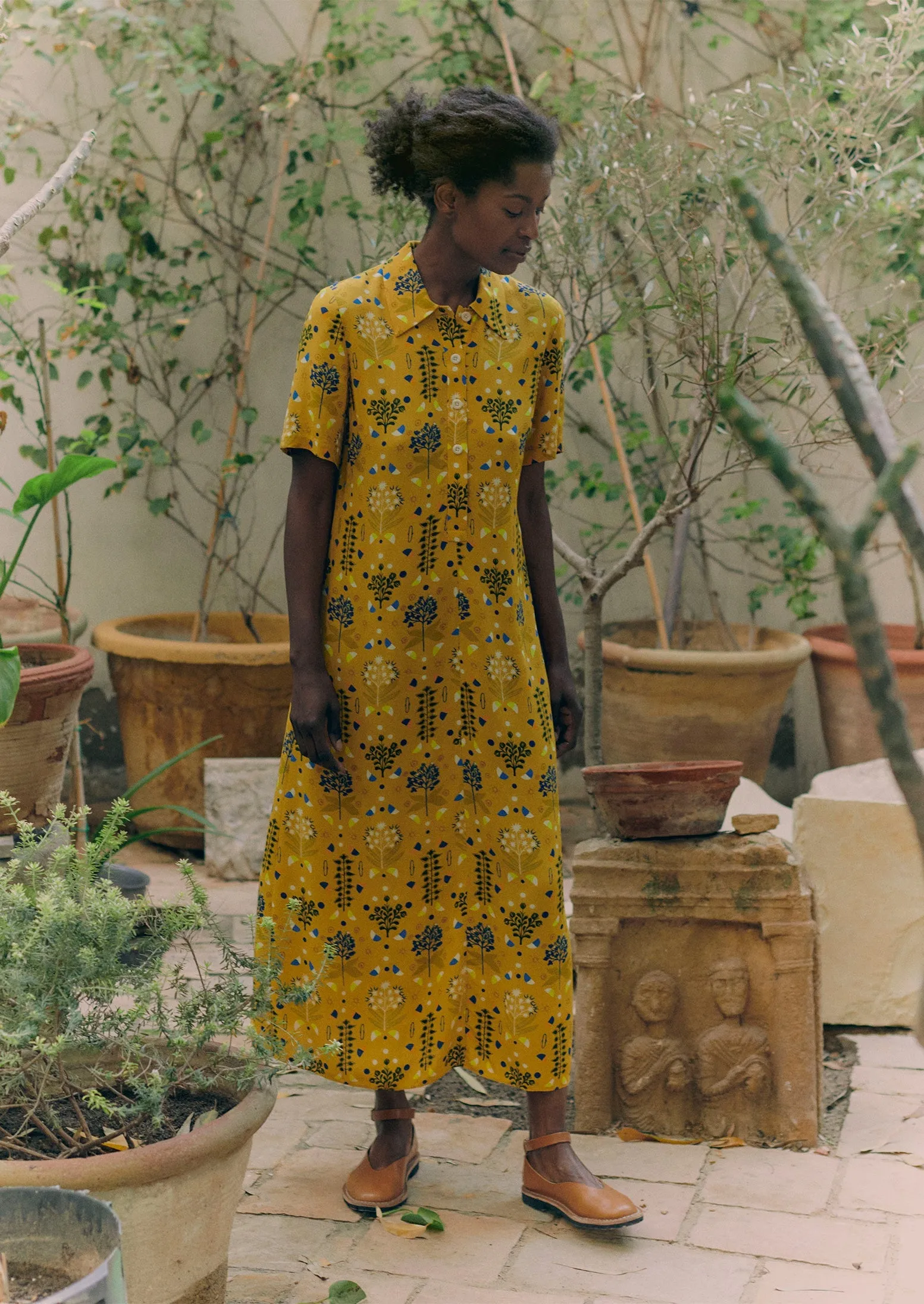 Collector Print Fluid Shirt Dress | Golden Ochre