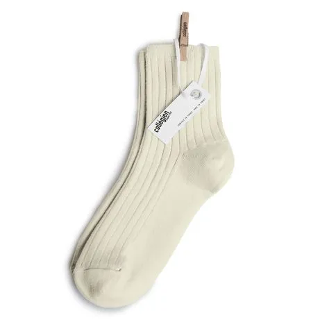 Collegien Plain Ribbed Ankle Socks - cream