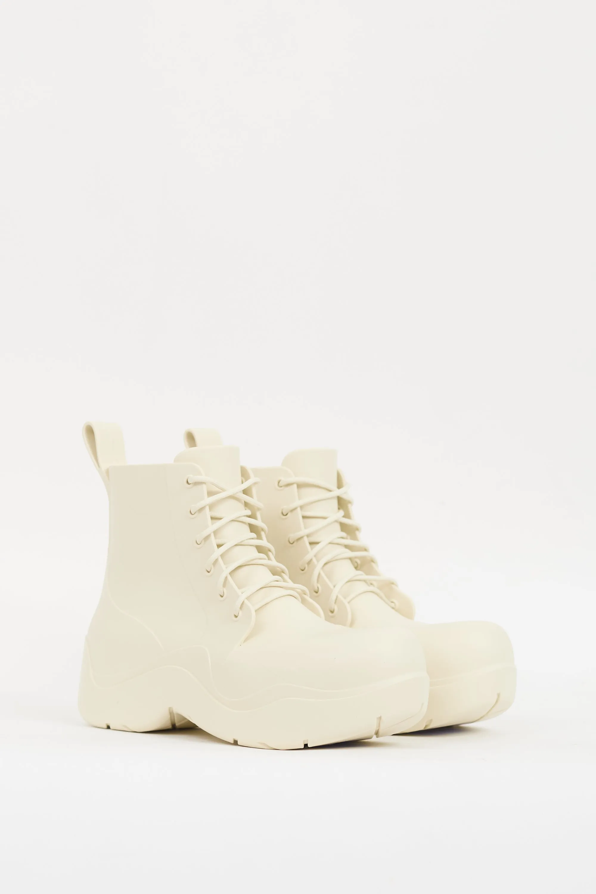 Cream Rubber Puddle Lace Up Ankle Boot