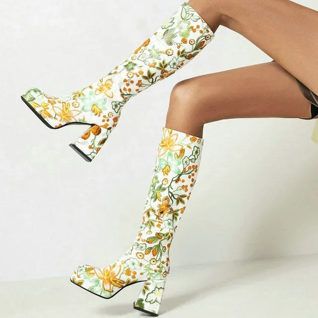 Cynthia- the 70s Inspired Floral Design Go Go Boots 2 Color Ways