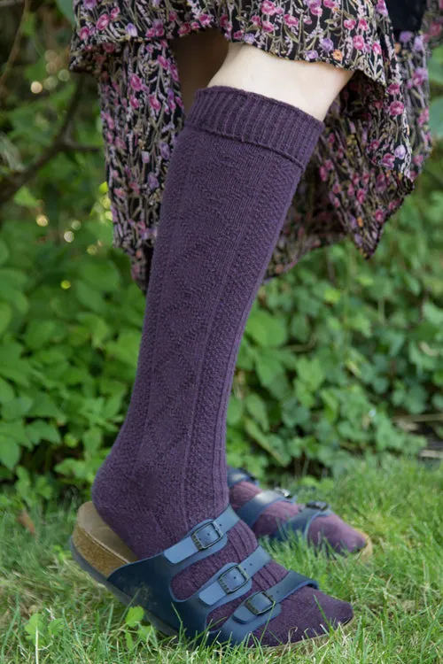 Diamond Rib Knee Socks - Plum