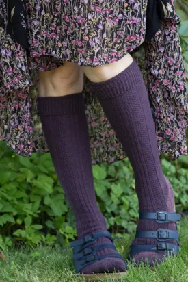 Diamond Rib Knee Socks - Plum