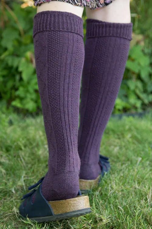 Diamond Rib Knee Socks - Plum