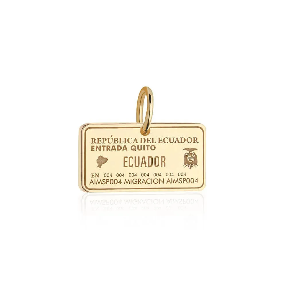 Ecuador Passport Stamp Charm Solid Gold