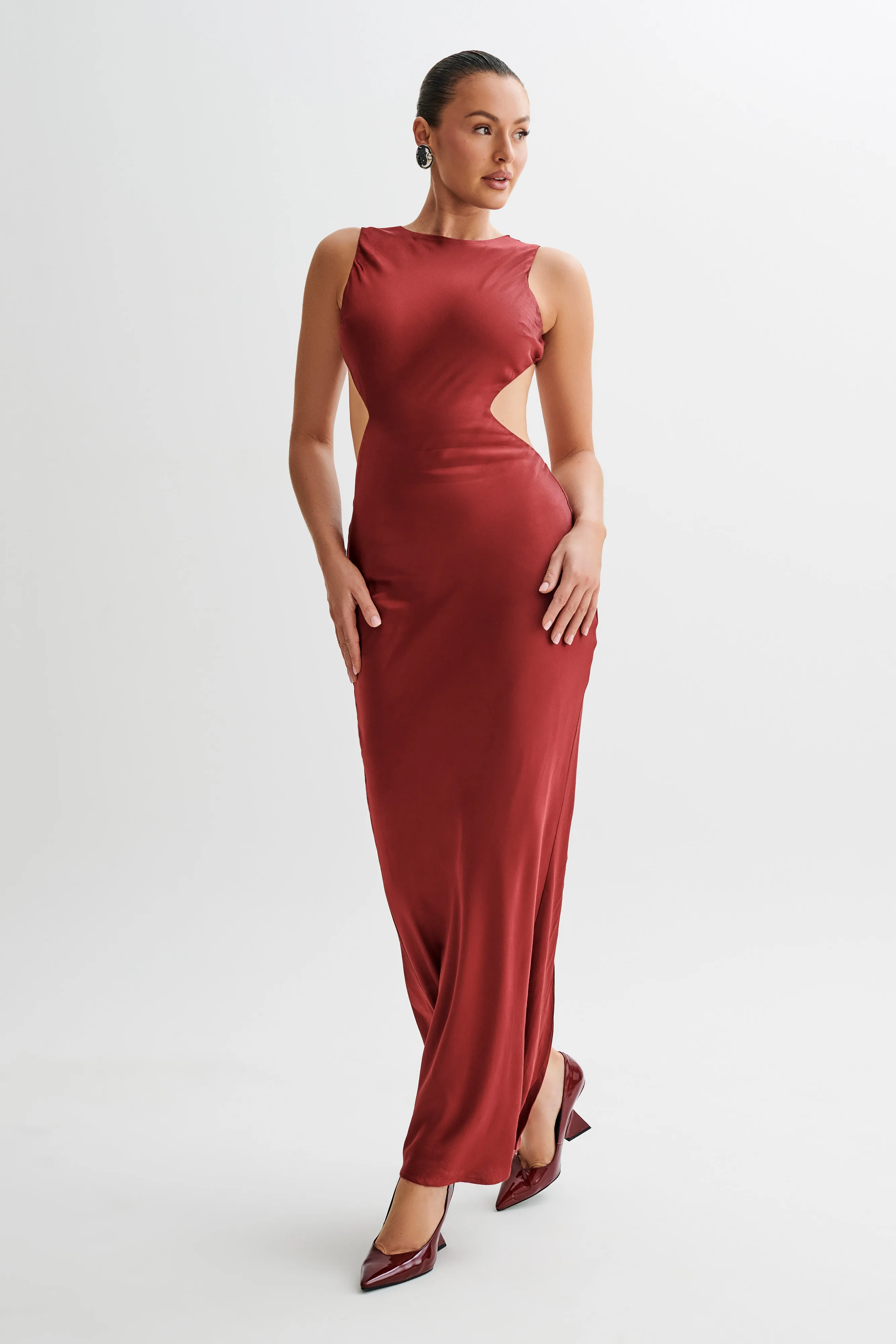 Electra Satin Cut Out Maxi Dress - Berry