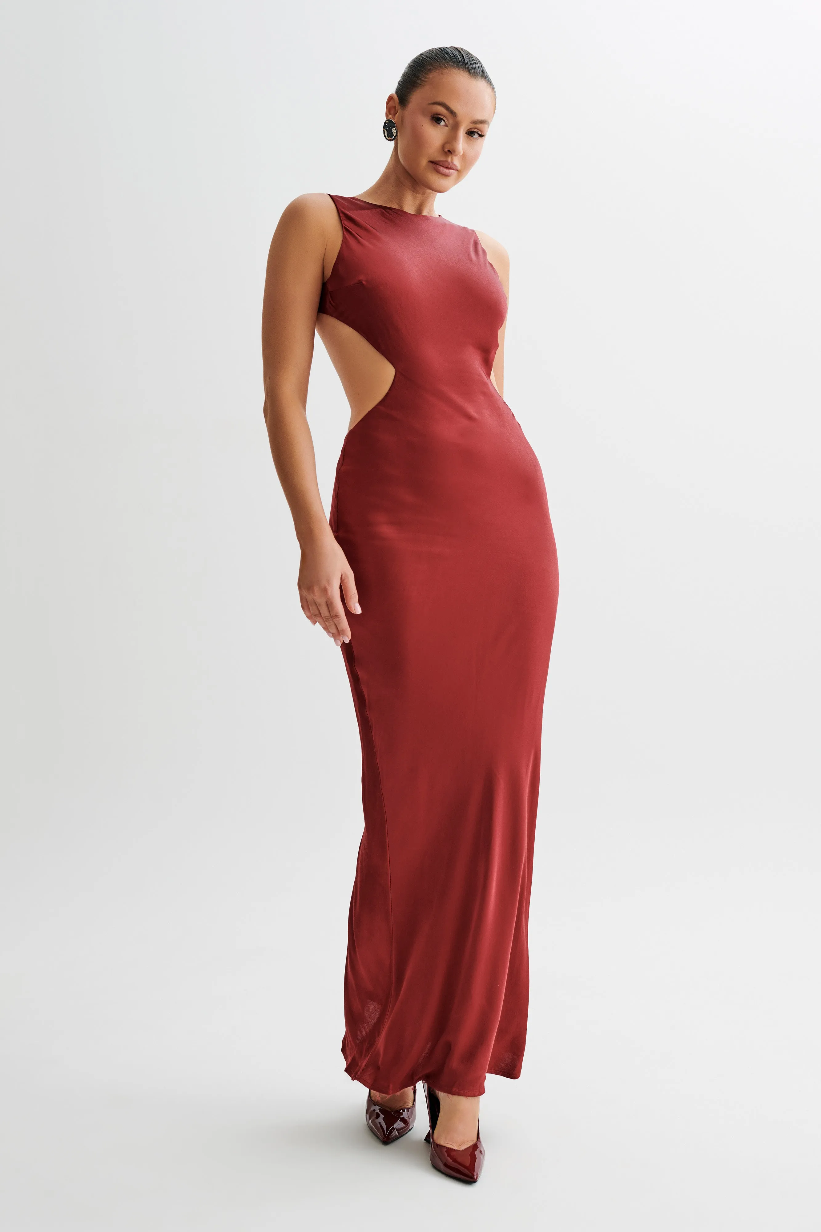 Electra Satin Cut Out Maxi Dress - Berry