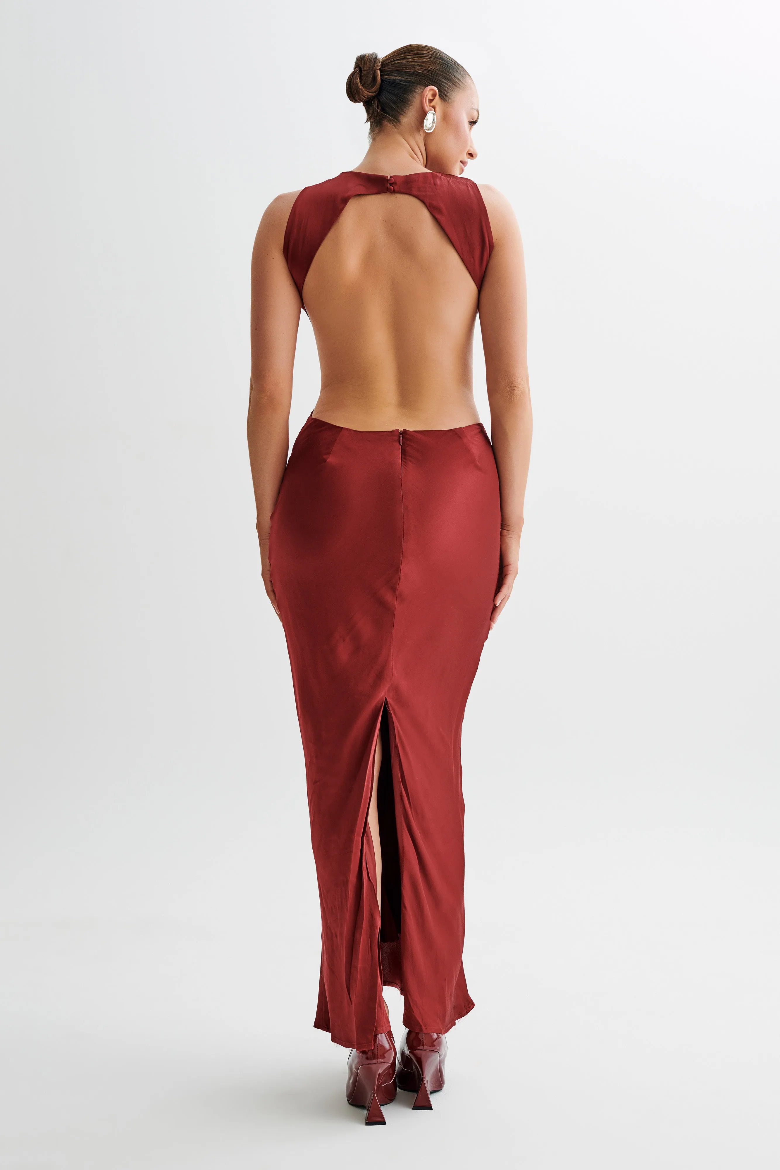 Electra Satin Cut Out Maxi Dress - Berry