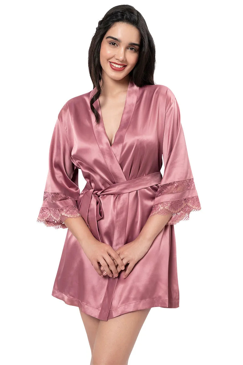 Eternal Bliss Satin Lace Robe - Messa Rose