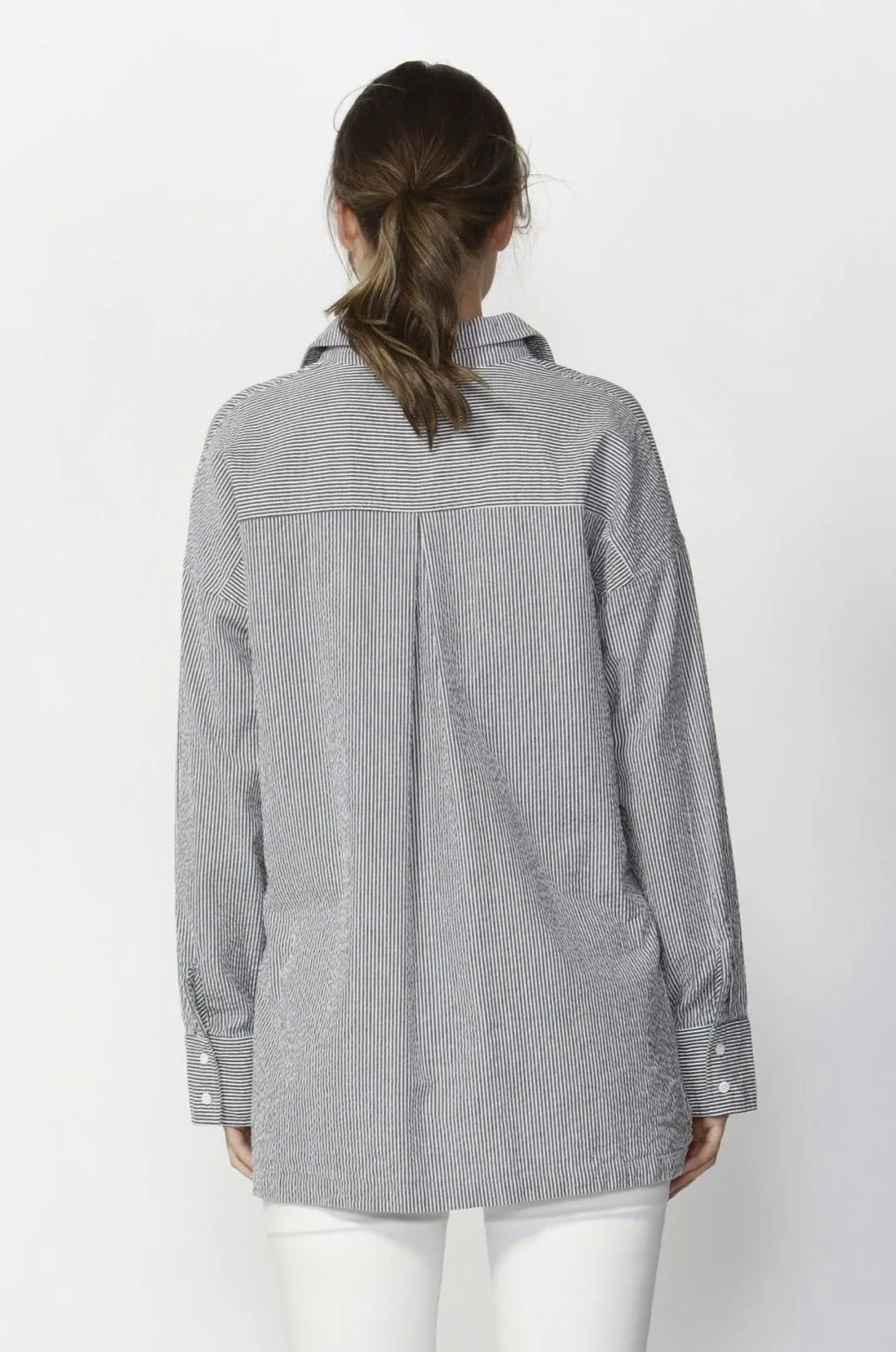 Fate   Becker Live-In Oversized Shirt in Grey White Stripe