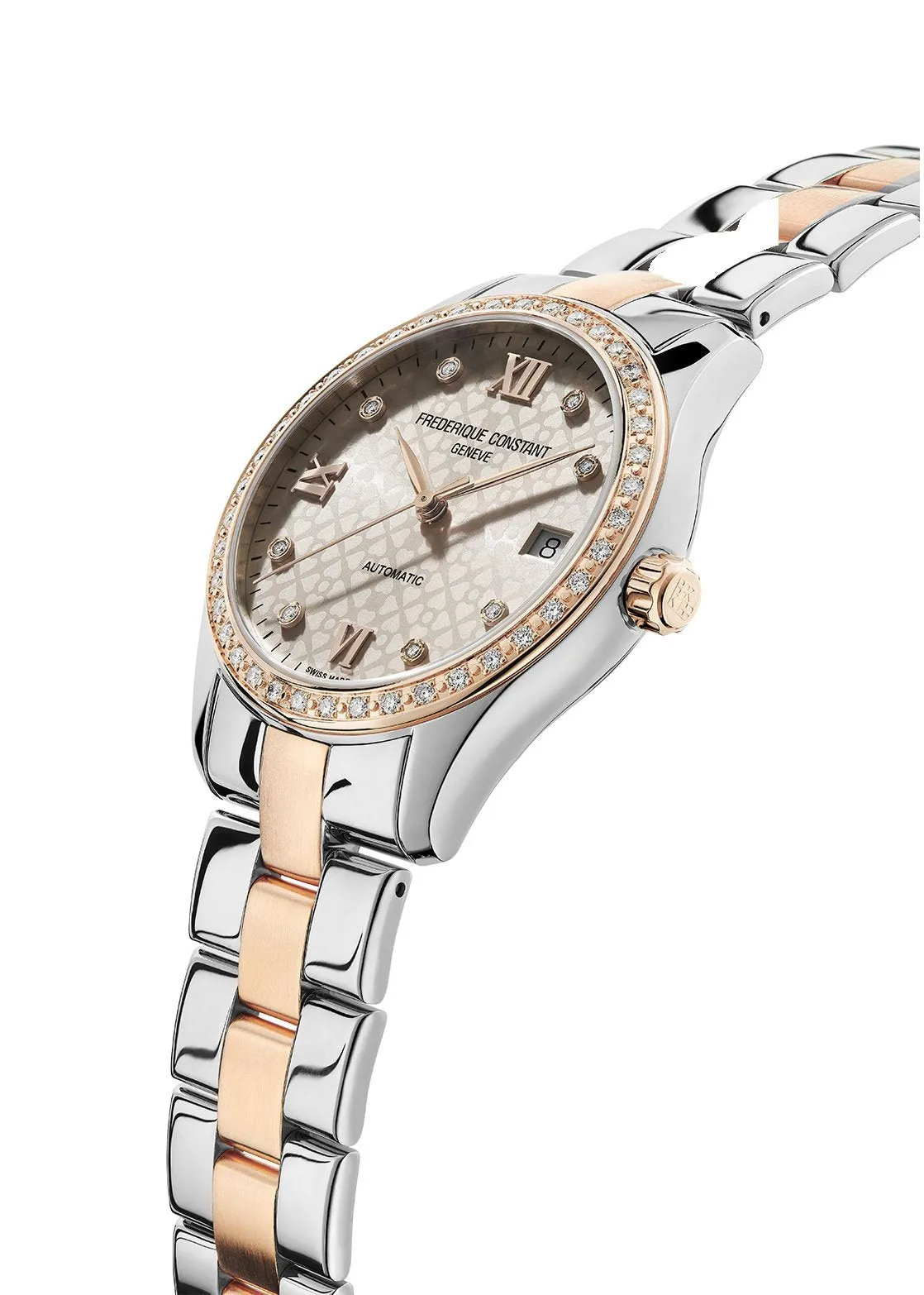 Frederique Constant Ladies Automatic Stainless Steel & Rose Gold Silver Sunray Heart Dial Watch FC-303LGD3BD2B