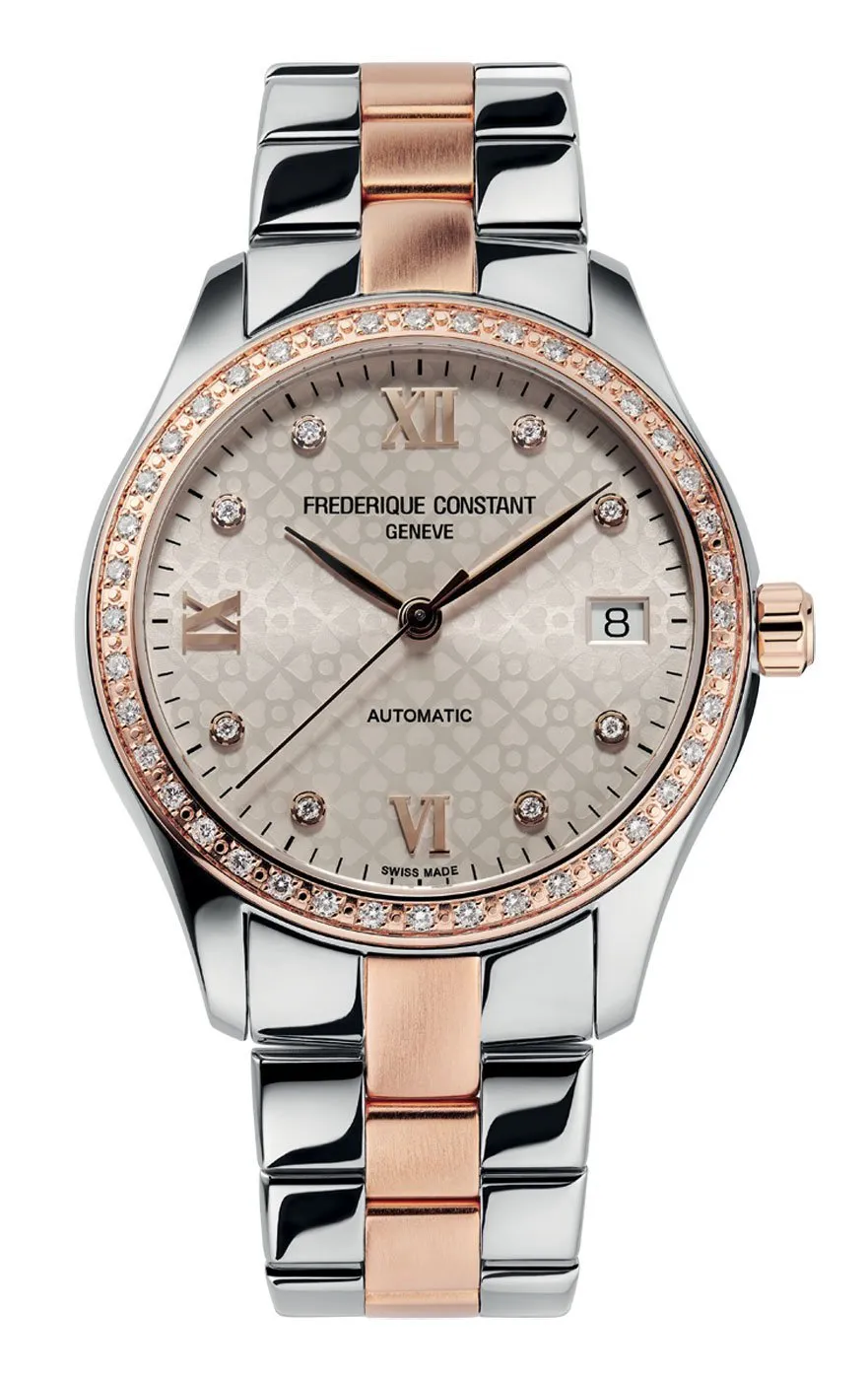 Frederique Constant Ladies Automatic Stainless Steel & Rose Gold Silver Sunray Heart Dial Watch FC-303LGD3BD2B