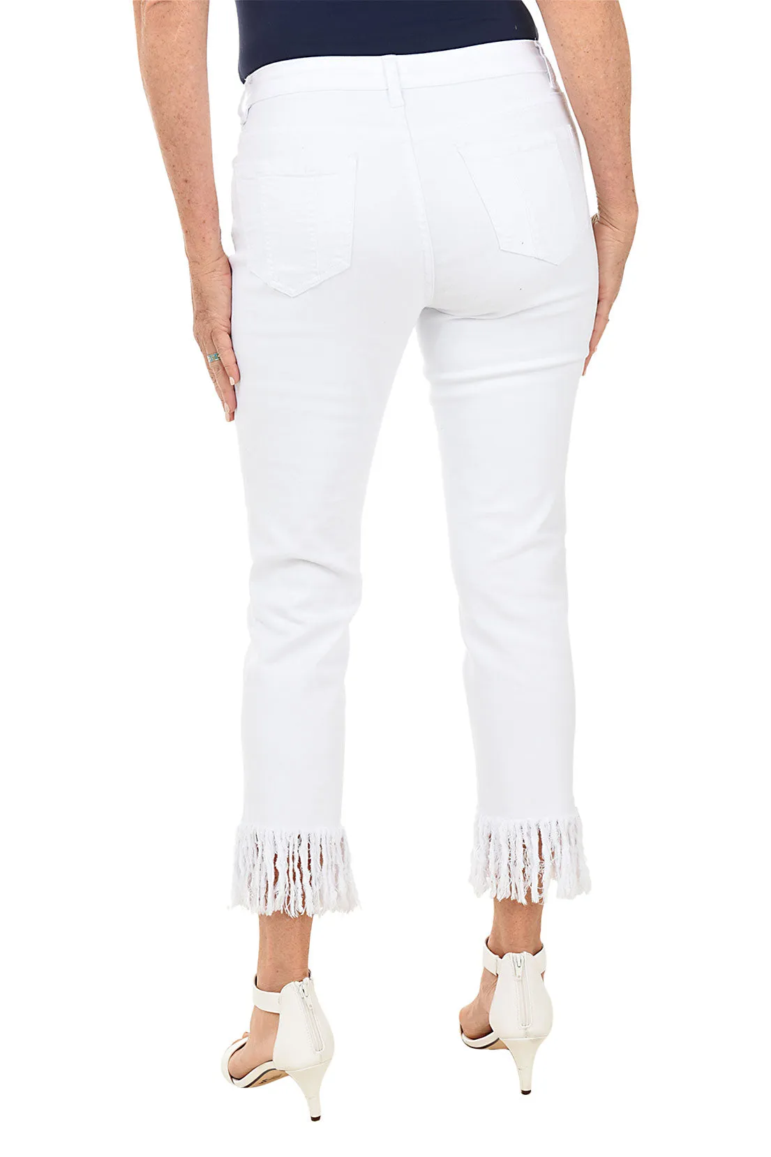 Fringe Hem Denim Ankle Pant