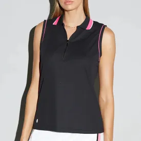 GGblue Womens Kathy Sleeveless Golf Polo - BLACK / BLOSSOM / WHITE