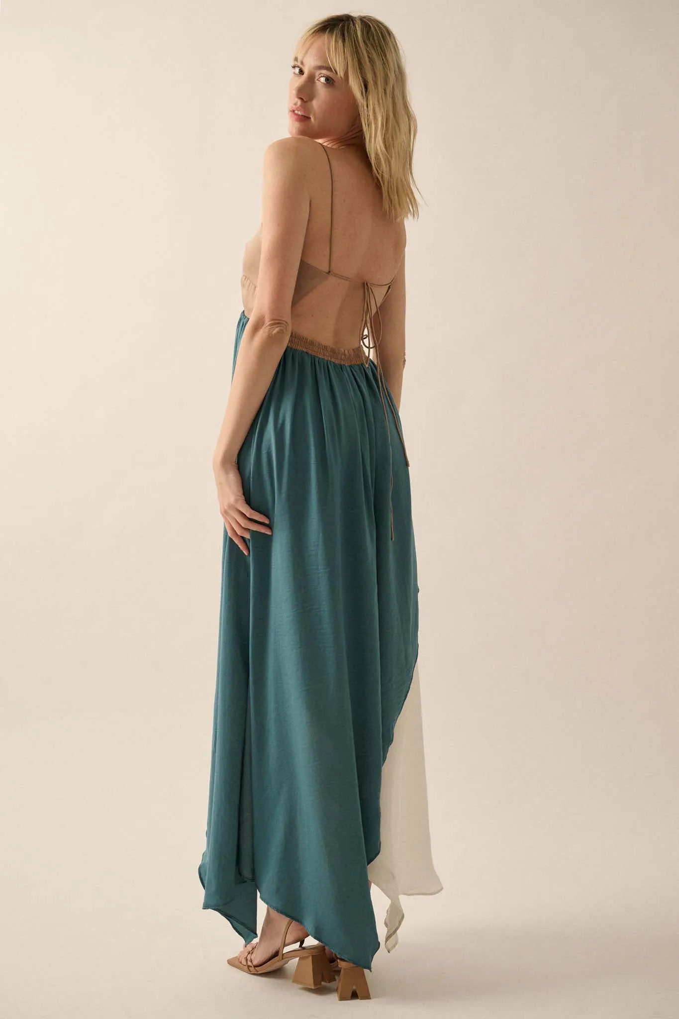 Glam Squad Colorblock Layered Satin Maxi Dress