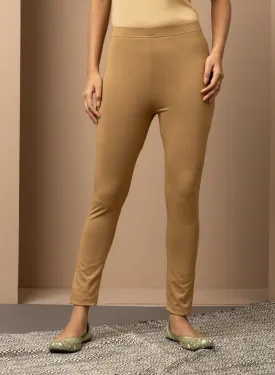 Gold Beige Ankle Length Plain Legging