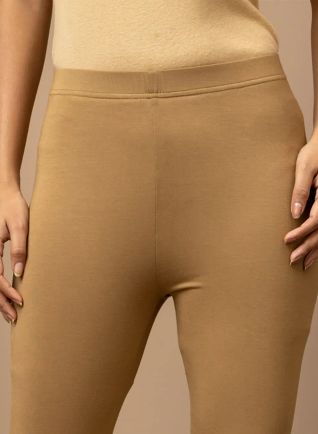 Gold Beige Ankle Length Plain Legging