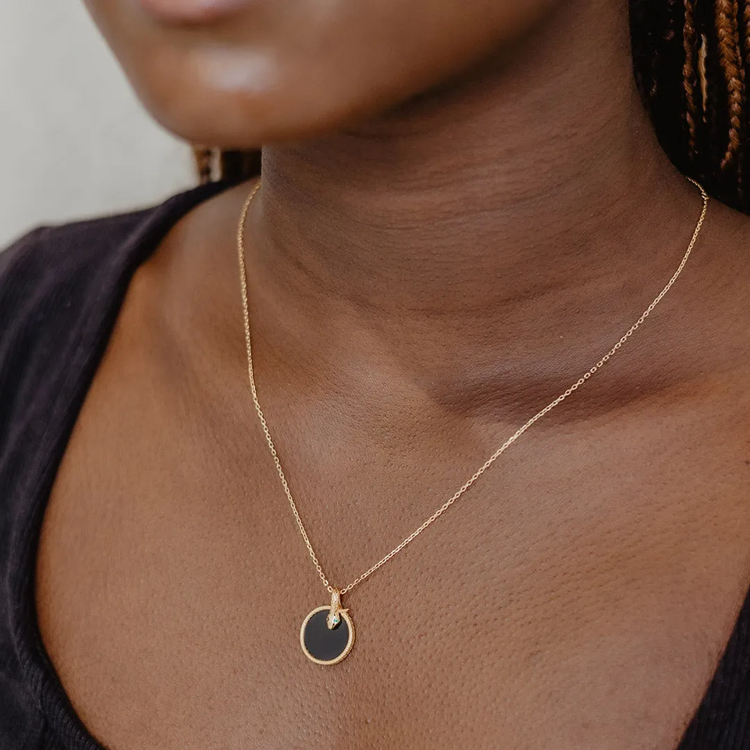 Gold Snake Black Agate Necklace