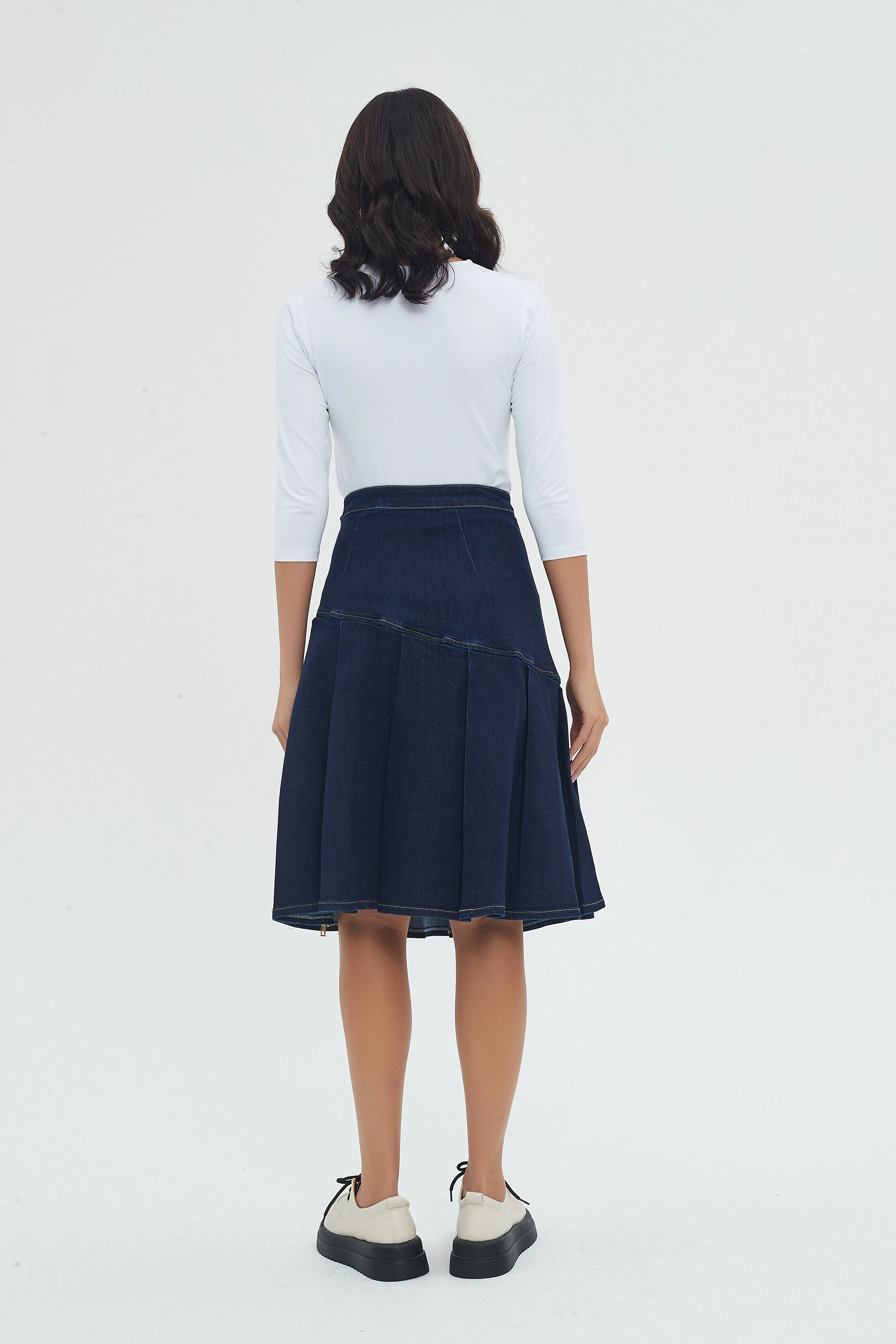 HALF PLEAT JEAN SKIRT byMM - DARK DENIM