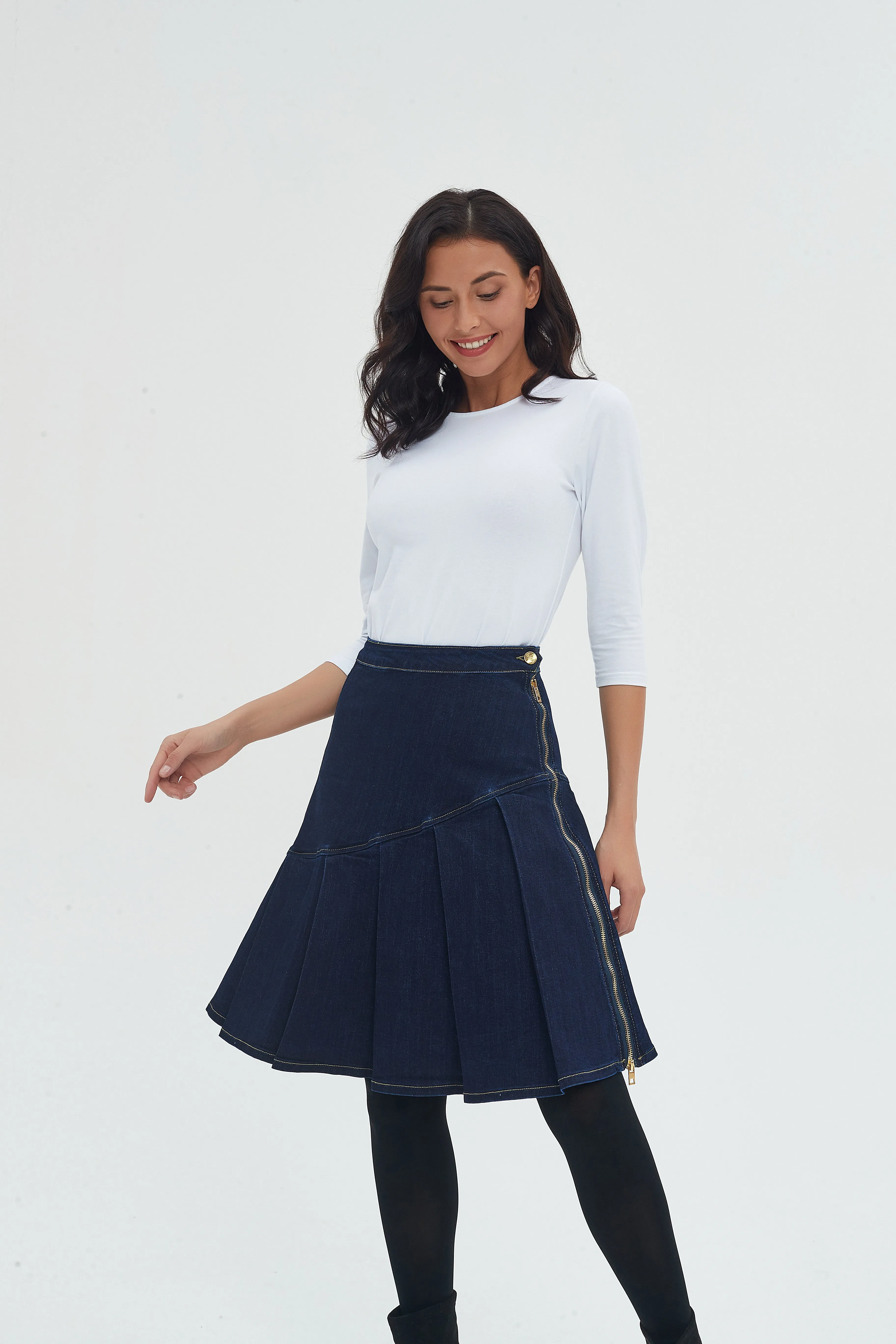 HALF PLEAT JEAN SKIRT byMM - DARK DENIM