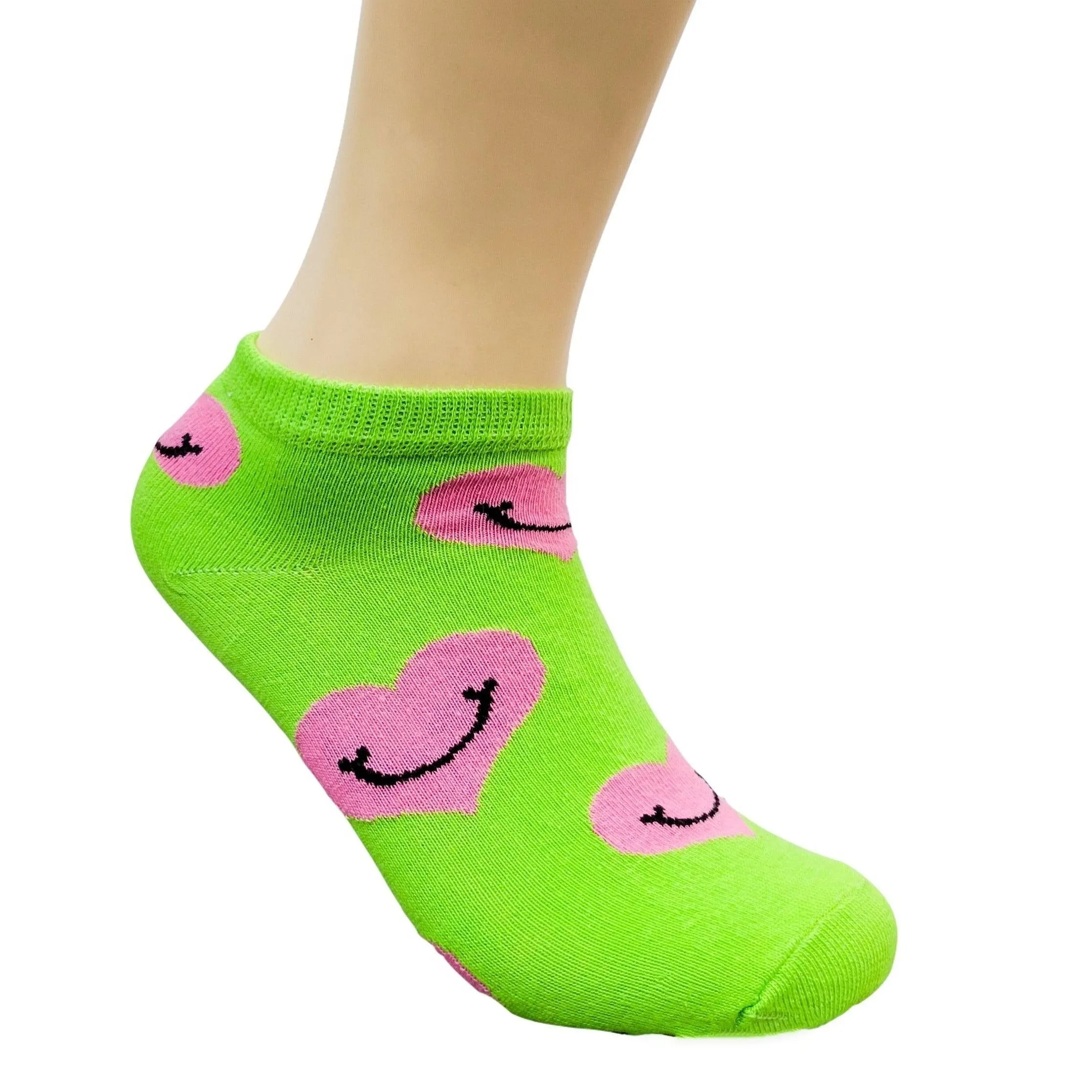 Happy Heart Smiley Face Patterned Ankle Socks (Adult Medium - Women's Shoe Sizes 5-10)